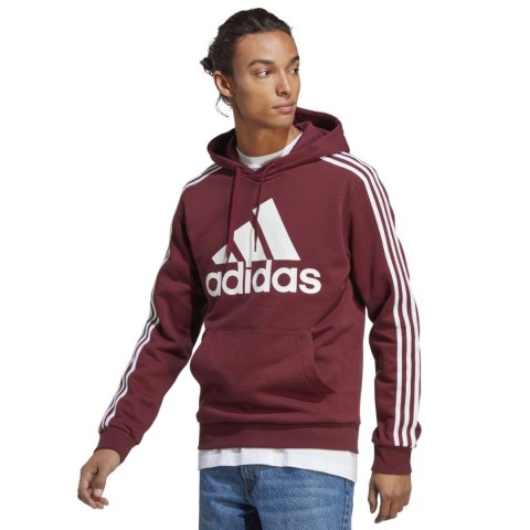 Bluza męska adidas Essentials Fleece 3-Stripes Logo Hoodie bordowa H47057 Adidas Bluza męska adidas Essentials Fleece 3-Stripes Logo Hoodie bordowa H47057 Adidas