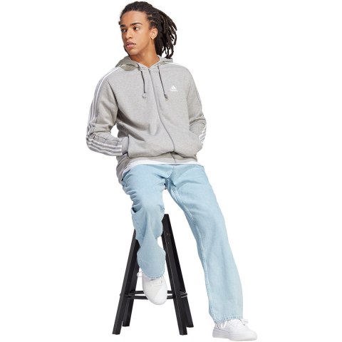 Bluza męska adidas Essentials French Terry 3-Stripes Full-Zip Hoodie szara IC9833 Adidas