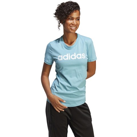 Koszulka damska adidas Loungewear Essentials Slim Logo Tee błękitna IC0629 Adidas Koszulka damska adidas Loungewear Essentials Slim Logo Tee błękitna IC0629 Adidas