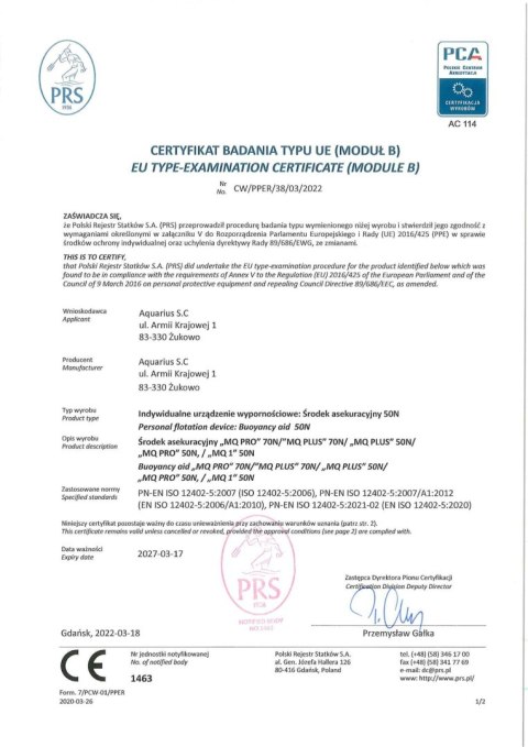 Kamizelka Aquarius Asekuracyjna MQ Pro czerwona S/M AQUARIUS