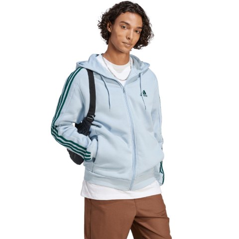 Bluza męska adidas Essentials Fleece 3-Stripes Full-Zip błękitna IJ8932 Adidas Bluza męska adidas Essentials Fleece 3-Stripes Full-Zip błękitna IJ8932 Adidas