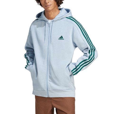 Bluza męska adidas Essentials Fleece 3-Stripes Full-Zip błękitna IJ8932 Adidas Bluza męska adidas Essentials Fleece 3-Stripes Full-Zip błękitna IJ8932 Adidas