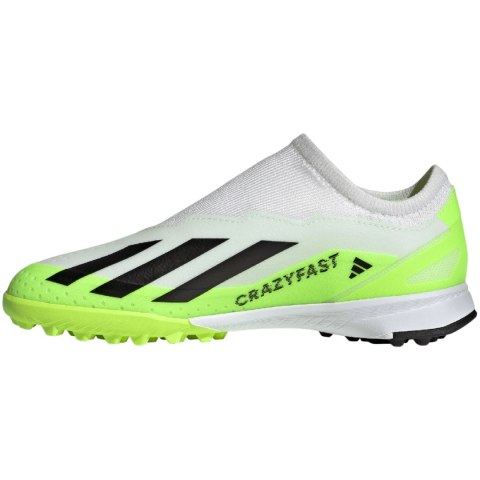 Buty piłkarskie dla dzieci adidas X Crazyfast.3 Laceless TF biało-zielone IE1499 Adidas