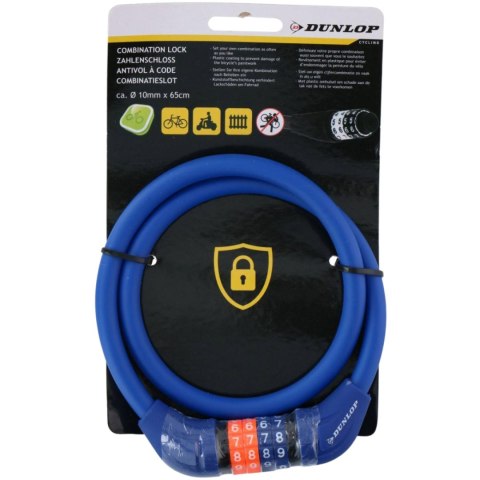 Zapięcie rowerowe Dunlop linka,szyfr 10 mm x 65 cm niebieskie 1042503 Dunlop