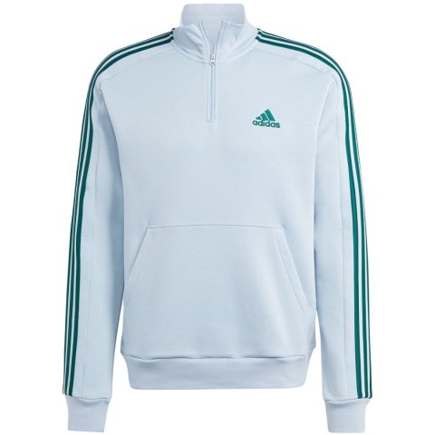 Bluza męska adidas Essentials Fleece 3-Stripes 1/4-Zip błękitna IJ8909 Adidas Bluza męska adidas Essentials Fleece 3-Stripes 1/4-Zip błękitna IJ8909 Adidas