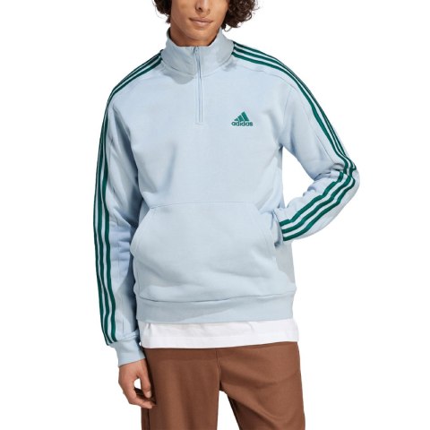 Bluza męska adidas Essentials Fleece 3-Stripes 1/4-Zip błękitna IJ8909 Adidas Bluza męska adidas Essentials Fleece 3-Stripes 1/4-Zip błękitna IJ8909 Adidas