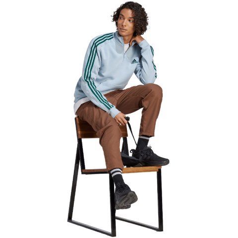 Bluza męska adidas Essentials Fleece 3-Stripes 1/4-Zip błękitna IJ8909 Adidas Bluza męska adidas Essentials Fleece 3-Stripes 1/4-Zip błękitna IJ8909 Adidas