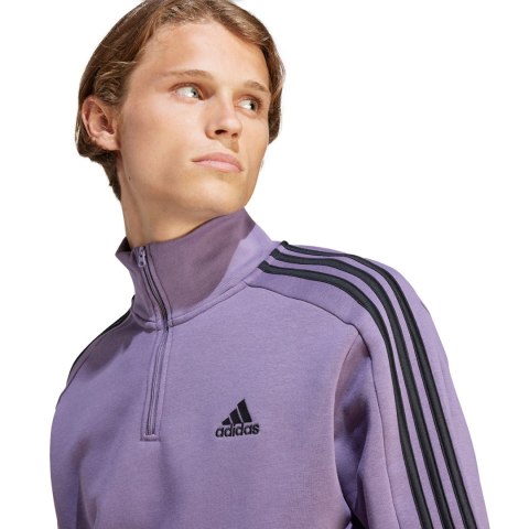 Bluza męska adidas Essentials Fleece 3-Stripes 1/4-Zip fioletowa IJ8912 Adidas Bluza męska adidas Essentials Fleece 3-Stripes 1/4-Zip fioletowa IJ8912 Adidas
