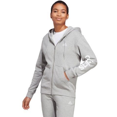Bluza damska adidas Essentials Linear Full-Zip French Terry Hoodie szara IC6866 Adidas Bluza damska adidas Essentials Linear Full-Zip French Terry Hoodie szara IC6866 Adidas