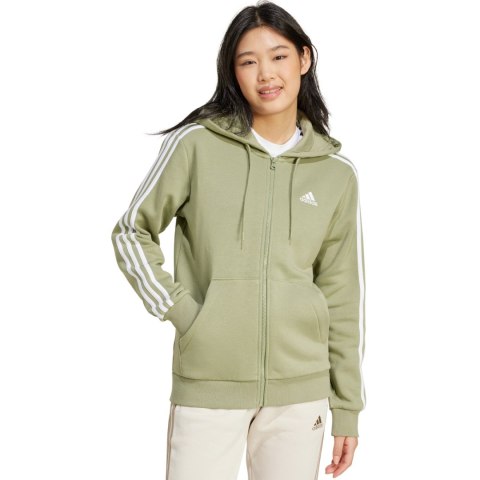 Bluza damska adidas Essentials 3-Stripes Full-Zip Fleece Hoodie oliwkowa JP2352 Adidas Bluza damska adidas Essentials 3-Stripes Full-Zip Fleece Hoodie oliwkowa JP2352 Adidas
