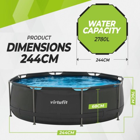 VIRTUFIT OKRĄGŁY BASEN 244 CM Z POMPĄ FILTRUJĄCĄ ANTRACYTOWY VirtuFit
