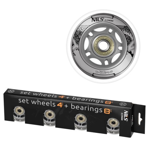 PU 64x24 82A BIAŁE (4 szt.) + ABEC-7 (8 szt.) ZESTAW NILS EXTREME NILS EXTREME