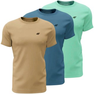 Koszulka męska 4F M4481 3pak beżowa, niebieska, miętowa 4FWSS26TTSHM4481 91S 4XL 4F