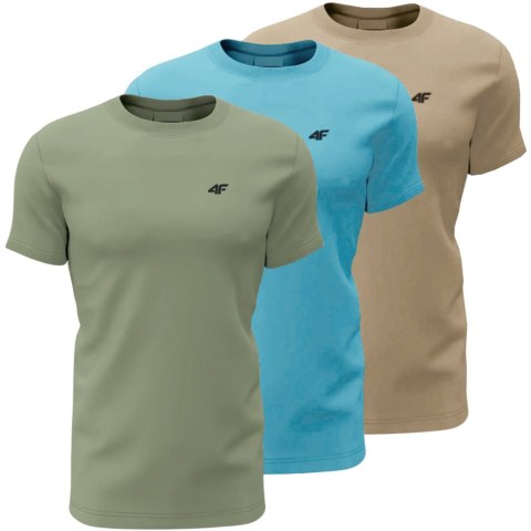 Koszulka męska 4F M4481 3pak zielona, niebieska, beżowa 4FWSS26TTSHM4481 90S 2XL 4F