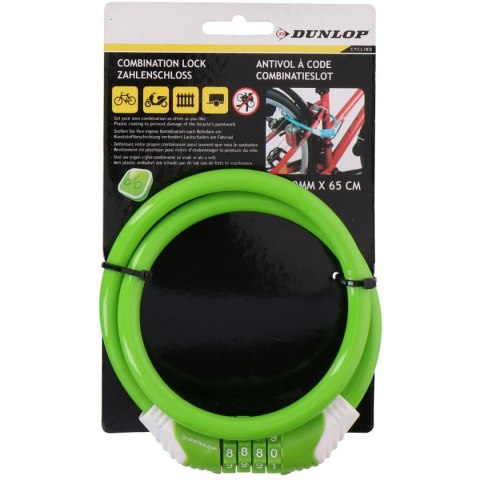 ZAPIĘCIE ROWEROWE SPIRALNE NA SZYFR 10MMX65CM ZIELONE DUNLOP