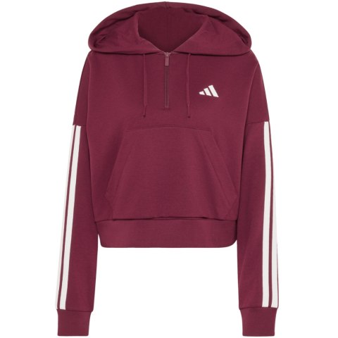 Bluza damska adidas Essentials 3-Stripes French Terry Quarter-Zip bordowa KF8316 L Adidas