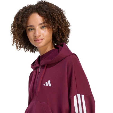 Bluza damska adidas Essentials 3-Stripes French Terry Quarter-Zip bordowa KF8316 L Adidas