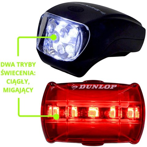 ZESTAW LAMP ROWEROWYCH LED PRZÓD TYŁ DUNLOP